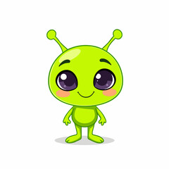 cute green alien vector on white