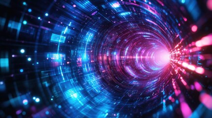 Obraz premium Futuristic Digital Tunnel with Glowing Lights in Motion