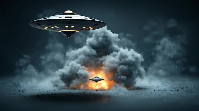 Alien spacecraft explodes in a fiery crash