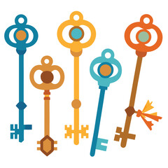 Six classic key arranged on white background