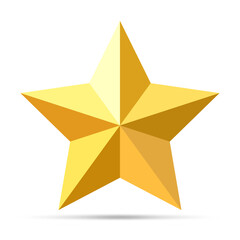 3D Golden Star Vector Rating Icon, symbol isolated on white background with Shadow