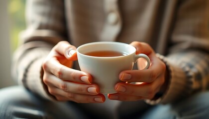 woman holding a cup of tea in her hands