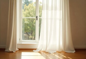 Generative AI The play of light and shadow through the open window and curtains