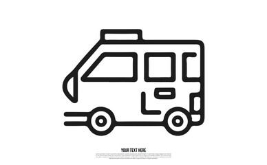 Camper Van with Thick Black Outline, on Transparent Background