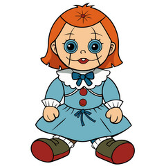 Damaged Vintage Doll on white background