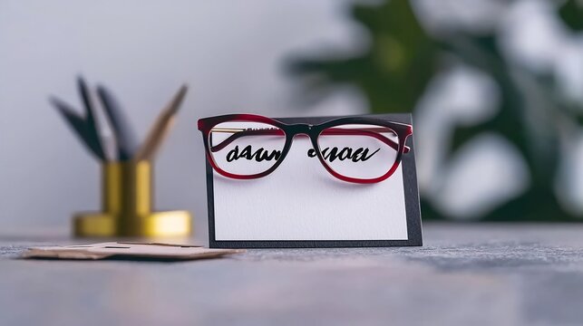 Stylish eyeglasses on a business card