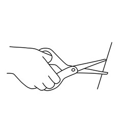 hand holds scissors line vector