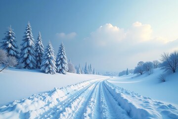 Fototapeta premium Serene winter landscape, icy blue hues dominate a snow-covered scene Vast, tranquil, cold, peaceful , monochrome, cold colors