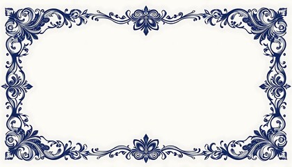 Intricate blue floral ornamental frame with classic Victorian design, isolated on a white background.