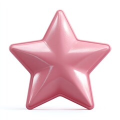 A Shiny Pink Star, Smooth and Gleaming, Stands Out Against a Pure White Background. Its Simple Elegance Captivates.
