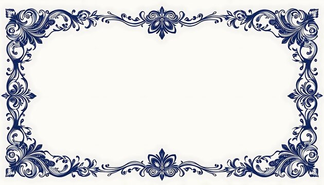 Intricate blue floral ornamental frame with classic Victorian design, isolated on a white background.