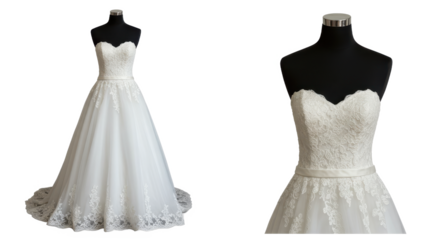 Wedding gown on mannequin isolated on transparent background