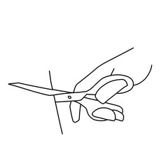 hand holds scissors line vector
