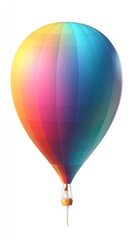 Naklejka premium Colorful Hot Air Balloon Soaring High, A Vibrant Spectacle Against a White Sky