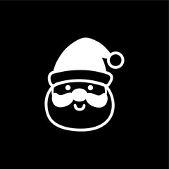 Santa Claus Face Icon in White on Black Background
