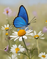 Obraz premium blue butterfly, butterfly on flower, beautiful butterfly, butterfly and flowers, vibrant butterfly, butterfly close-up, butterfly wings, blue insect, delicate butterfly, butterfly in bloom, butterfly 