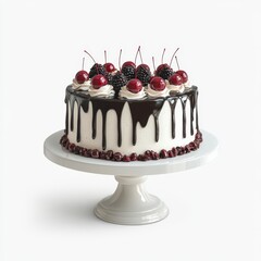 Chocolate cherry cake with white frosting