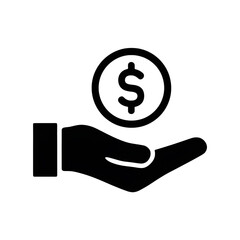 Dollar in Hand Icon – Solid Money Holding Symbol Black Silhouette