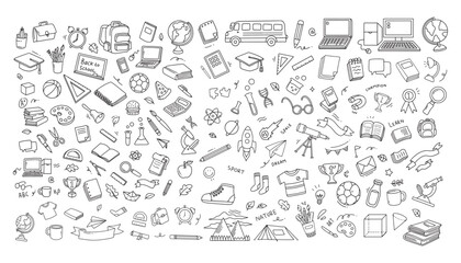 Back to school doodle elements. Vector illustration in line