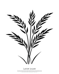 Naklejka premium Isolated sheaf silhouette on white, black organic stalks, floral, wheat, grain