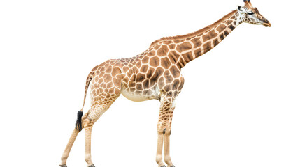 Fototapeta premium African giraffe isolated on white background. Side view. 
