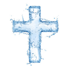 Water Forming Cross Shape with Splashes and Drops on White  Isolated on transparent background