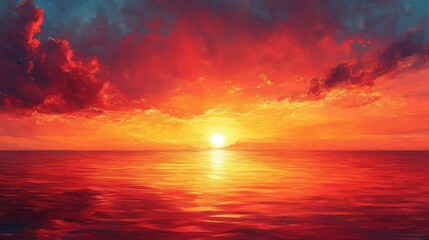 Fototapeta premium Fiery sunset over tranquil ocean