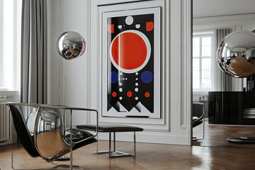 Designer modernism with chrome objects large poster and geometric details