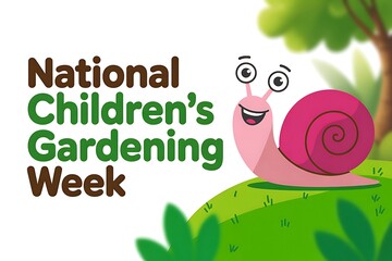 Celebrate National Children's Gardening Week: A cheerful snail invites kids to explore the joys of gardening planting.