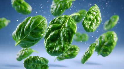 Fresh Spinach Leaves Falling with Vibrant Green, and Food Photo.