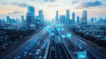 Urban highway network with digital overlays.