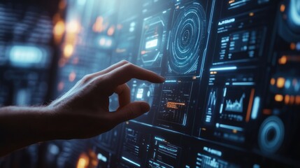 Fototapeta premium Futuristic interface interaction with data visualization display