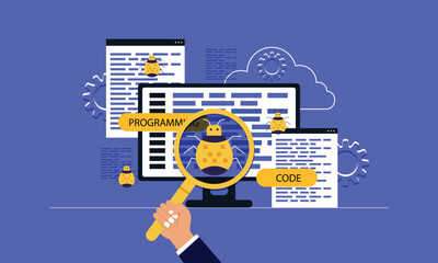 Search bug with magnifying glass web page banner