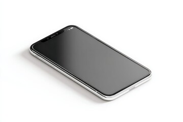 Sleek smartphone with a dark screen, resting on a white background.