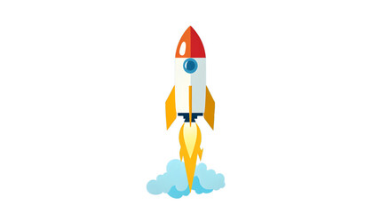 Rocket with Red and White Design and Simple Cloud Trail on Transparent Background