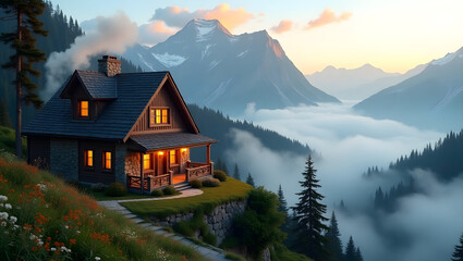 Fototapeta premium house in the mountains at night