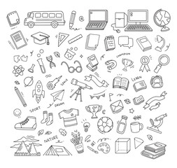 Back to school doodle elements. Vector illustration in line