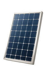 A sleek solar panel with blue photovoltaic cells and a metallic frame