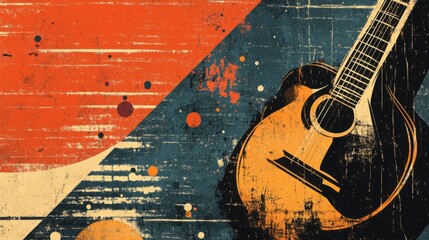 Abstract Guitar Silhouette with Geometric Orange and Teal Background