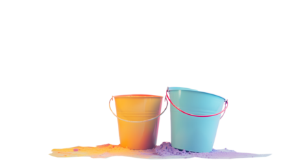 Colorful Buckets on Sandy Surface