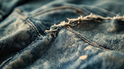 Close-up of Distressed Blue Denim Fabric