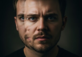 Obraz premium A close-up portrait of a man with a beard, showing a thoughtful expression.