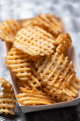 rustic  golden waffle crosscut potatoes