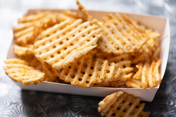 rustic  golden waffle crosscut potatoes