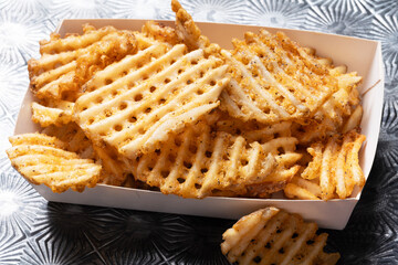 rustic  golden waffle crosscut potatoes