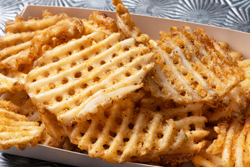 rustic  golden waffle crosscut potatoes