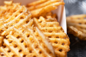 rustic  golden waffle crosscut potatoes