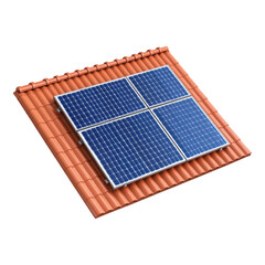 Solar panel installation on tiled roof for sustainable energy solutions Isolated on transparent background
