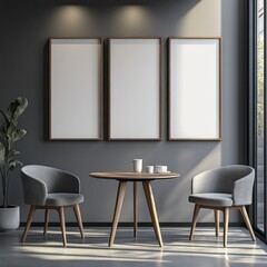 Modern interior design with empty art canvases.