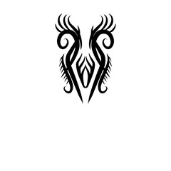 Fototapeta premium Intricate tribal tattoo design featuring symmetrical patterns and sharp lines on a plain background